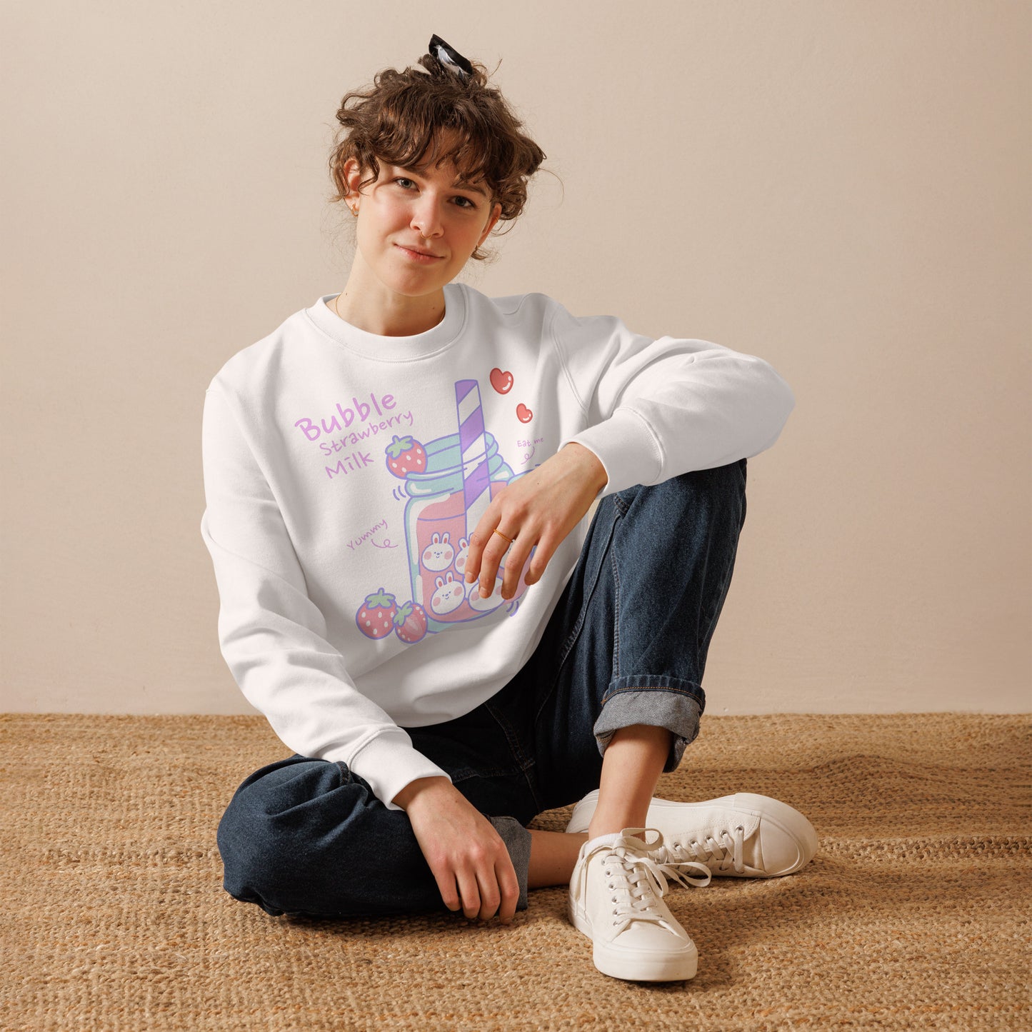 Strawberry bunny yume kawaii unisex organic cotton sweatshirt