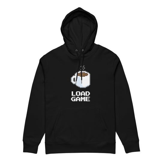 Gamer coffee pixel art unisex organic cotton hoodie