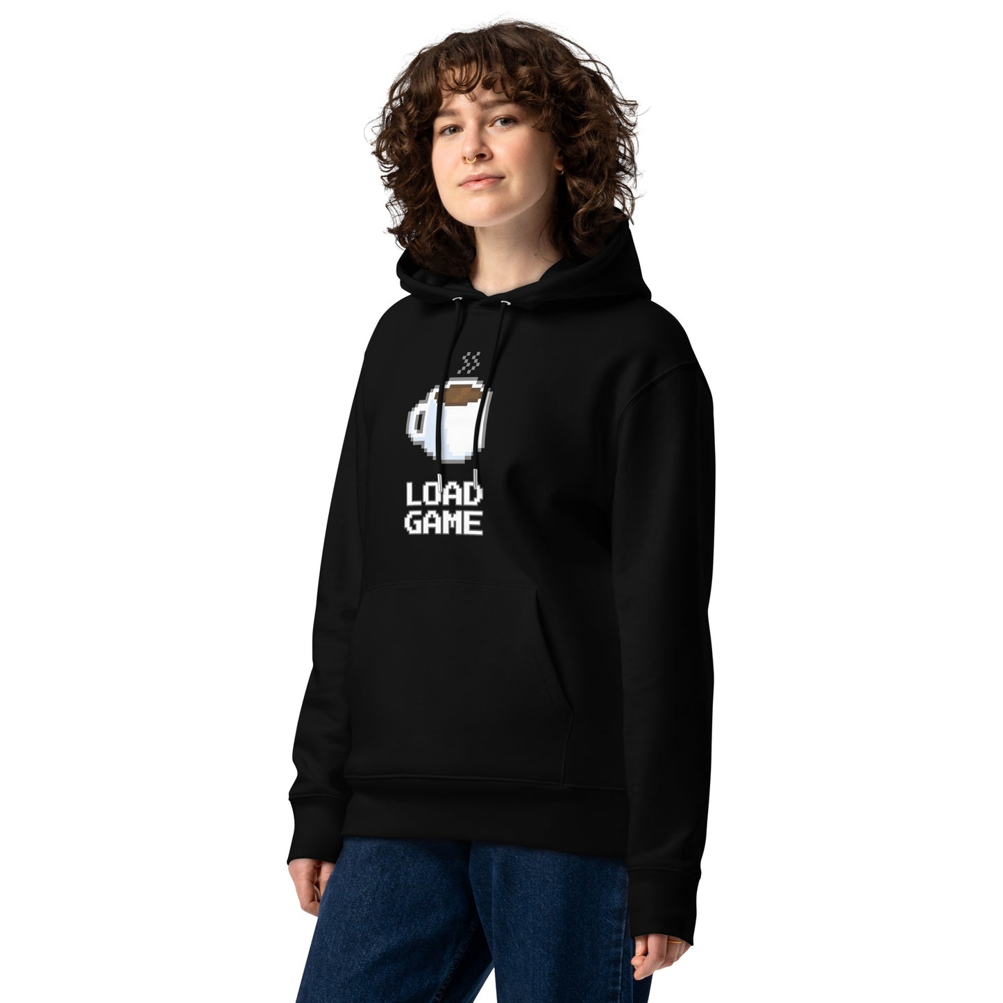 Gamer coffee pixel art unisex organic cotton hoodie