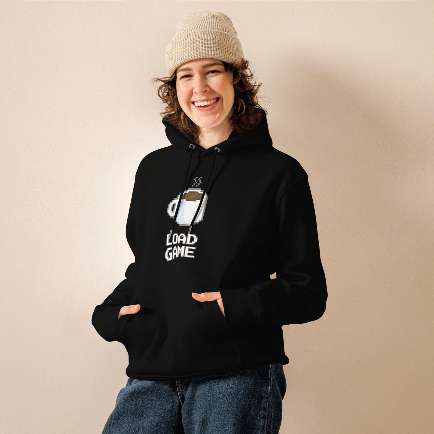 Gamer coffee pixel art unisex organic cotton hoodie