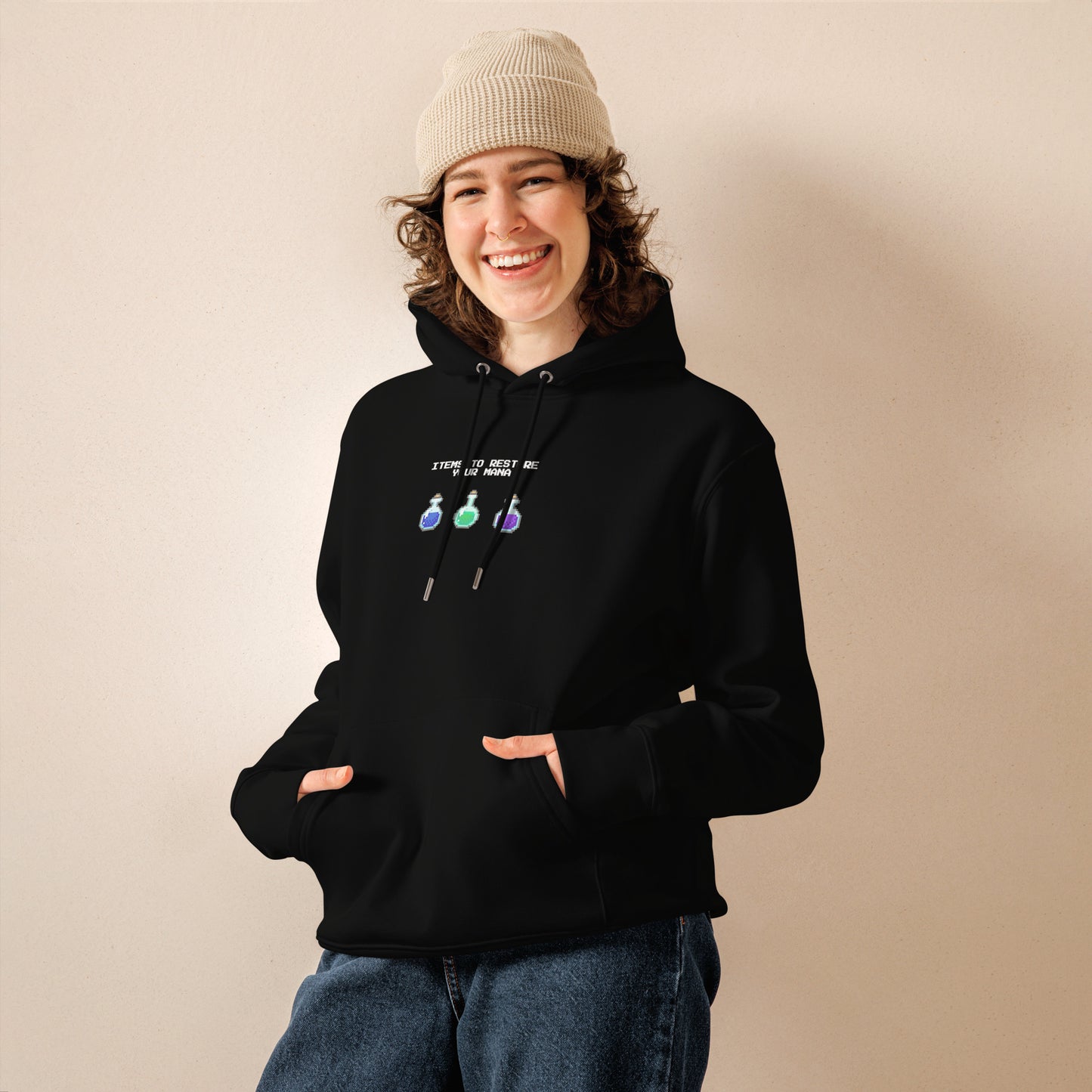 Gamer mana health potion items unisex organic cotton hoodie