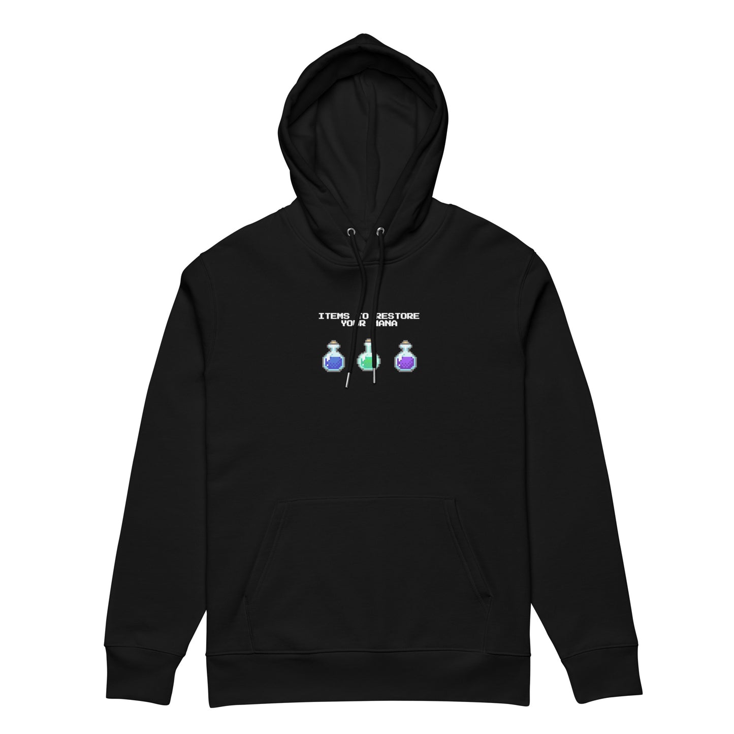 Gamer mana health potion items unisex organic cotton hoodie