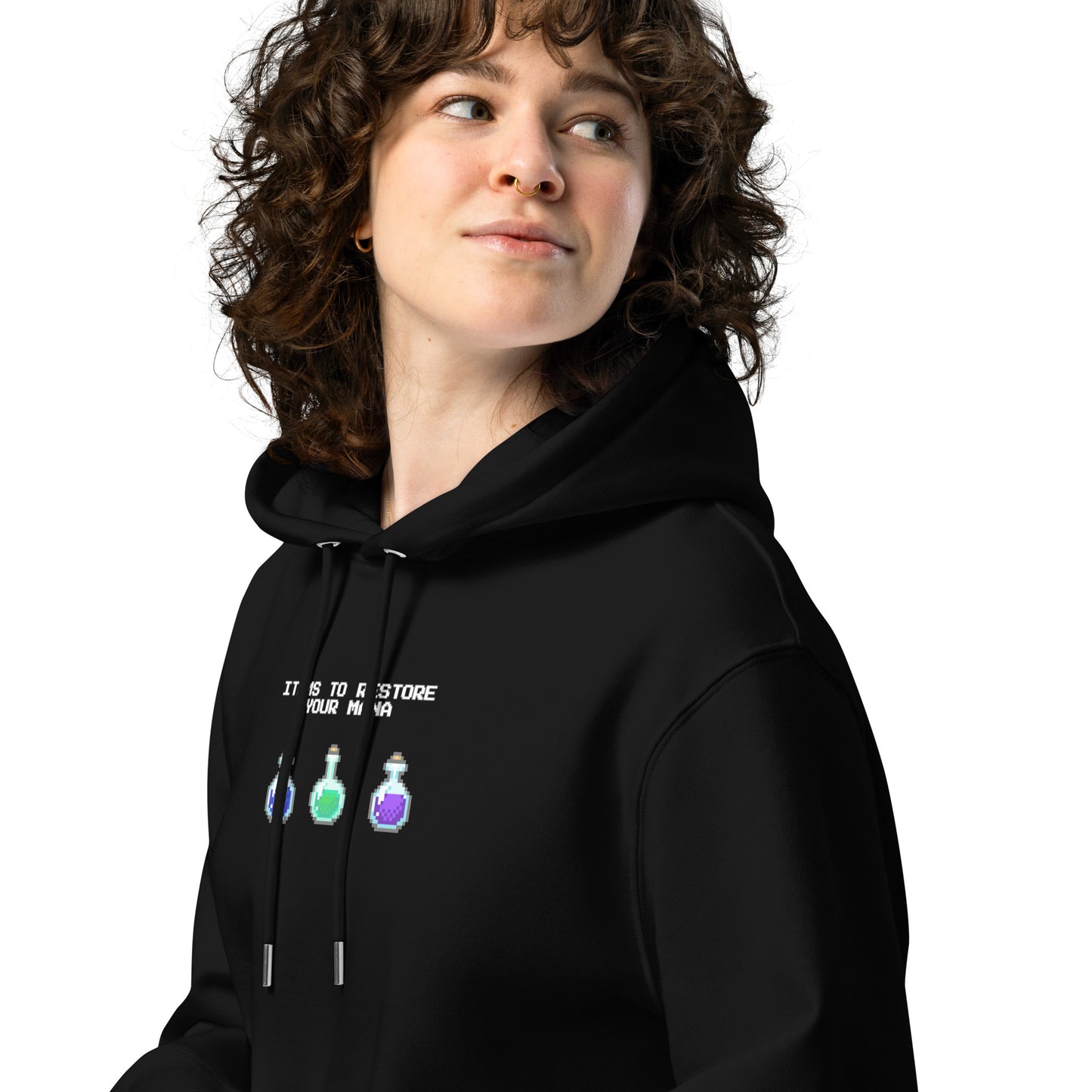 Gamer mana health potion items unisex organic cotton hoodie