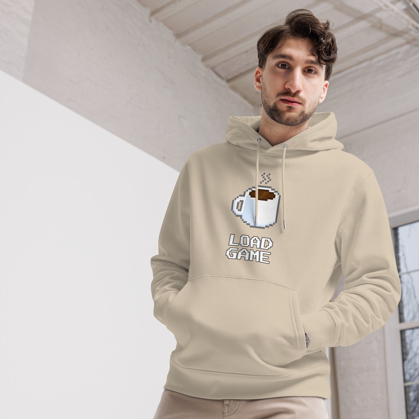 Gamer coffee pixel art unisex organic cotton hoodie