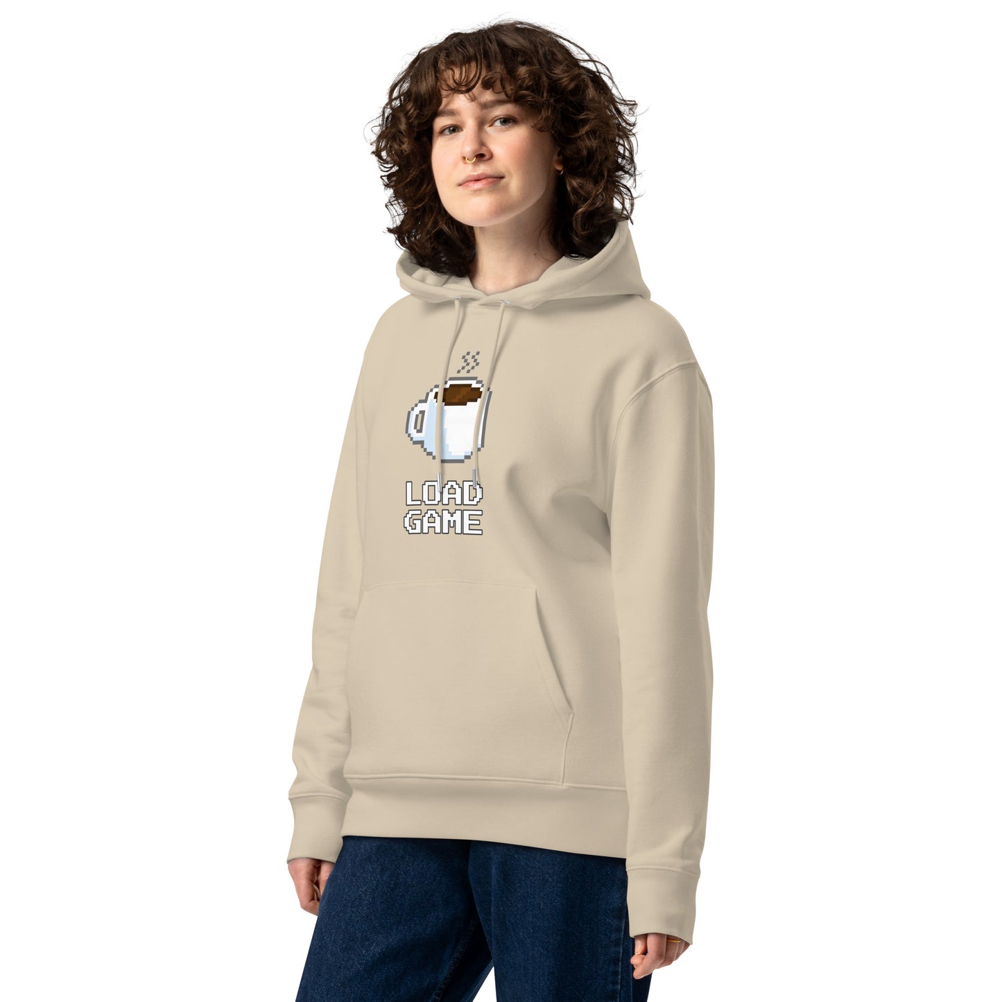 Gamer coffee pixel art unisex organic cotton hoodie