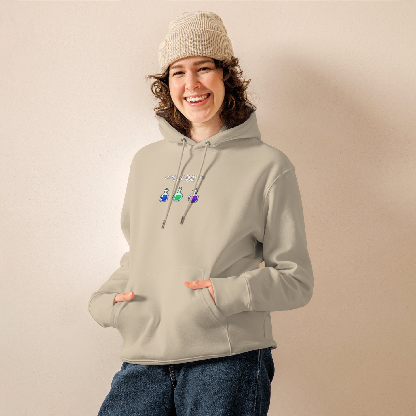 Gamer mana health potion items unisex organic cotton hoodie