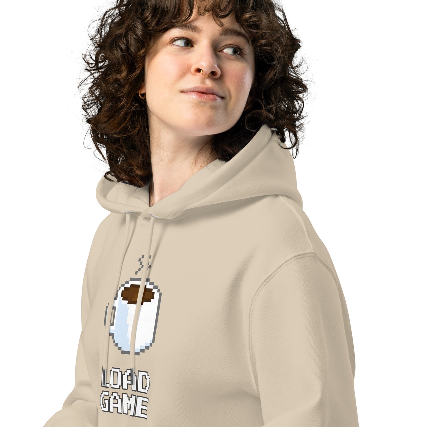 Gamer coffee pixel art unisex organic cotton hoodie