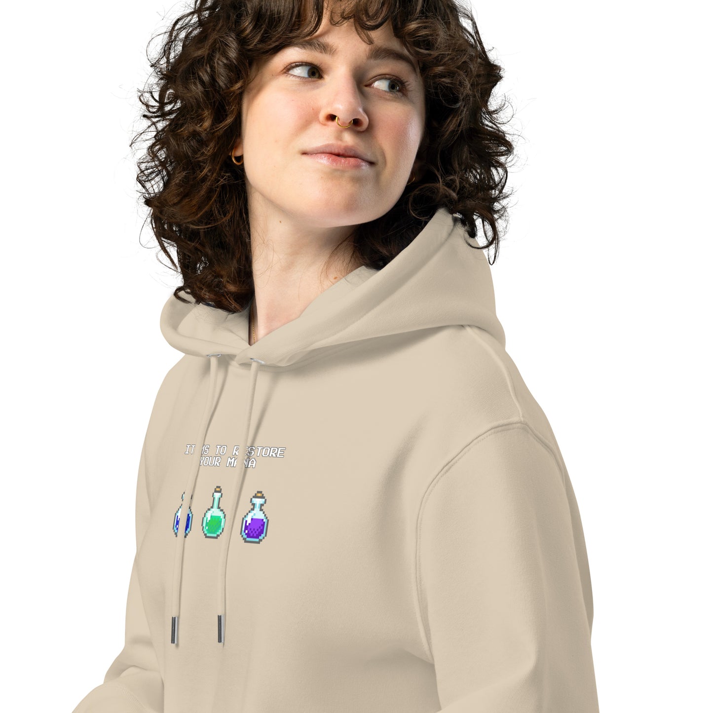 Gamer mana health potion items unisex organic cotton hoodie