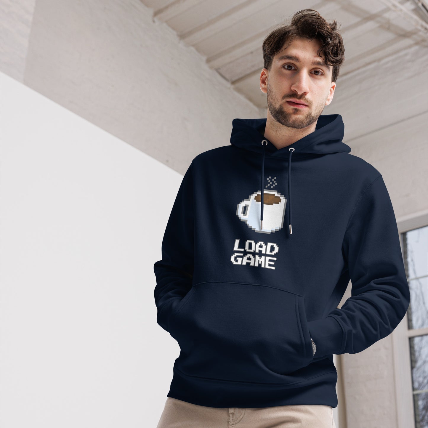 Gamer coffee pixel art unisex organic cotton hoodie