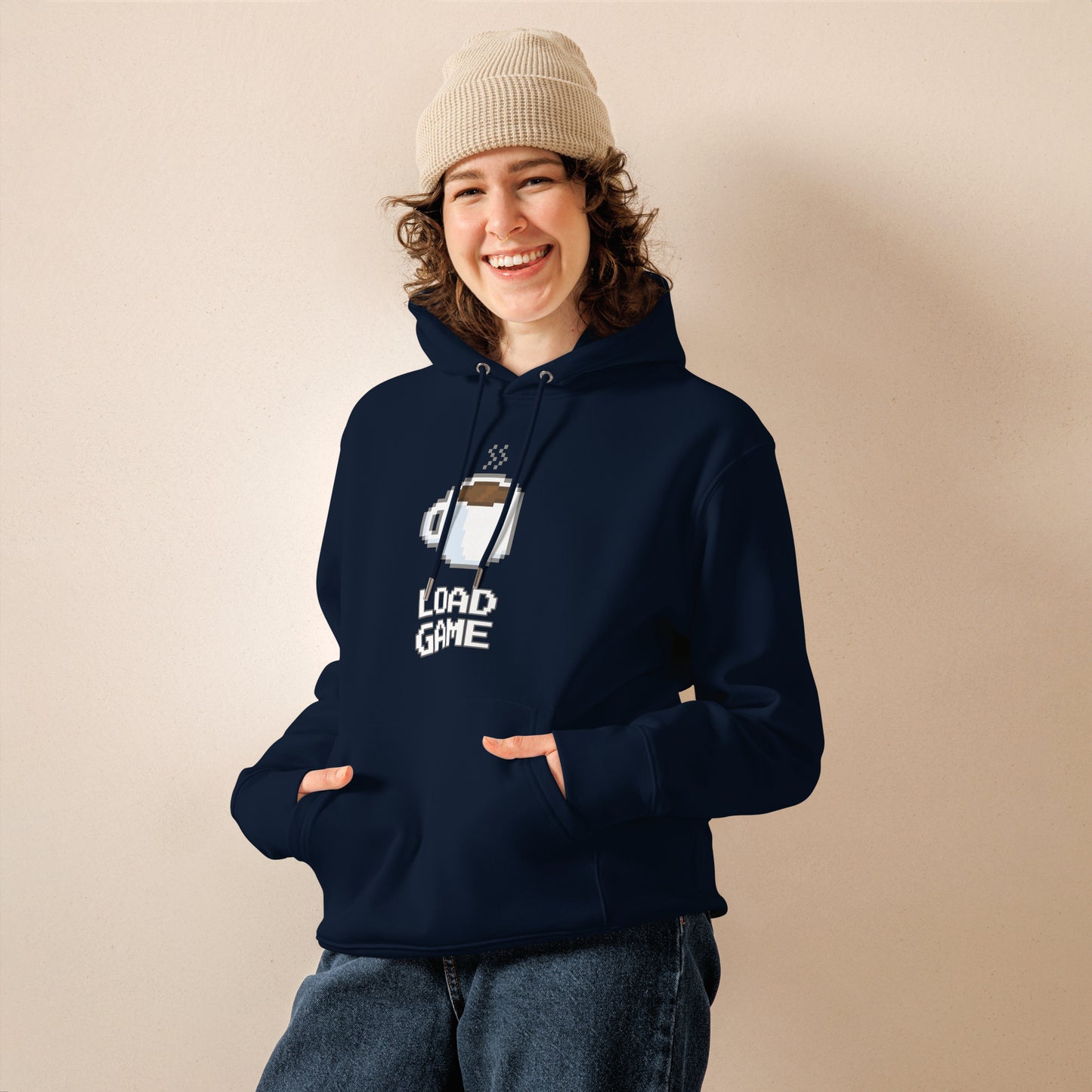 Gamer coffee pixel art unisex organic cotton hoodie