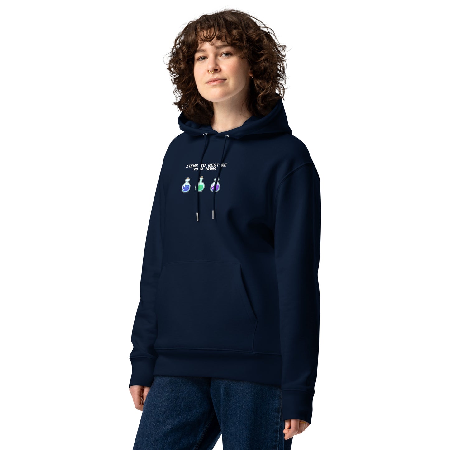 Gamer mana health potion items unisex organic cotton hoodie