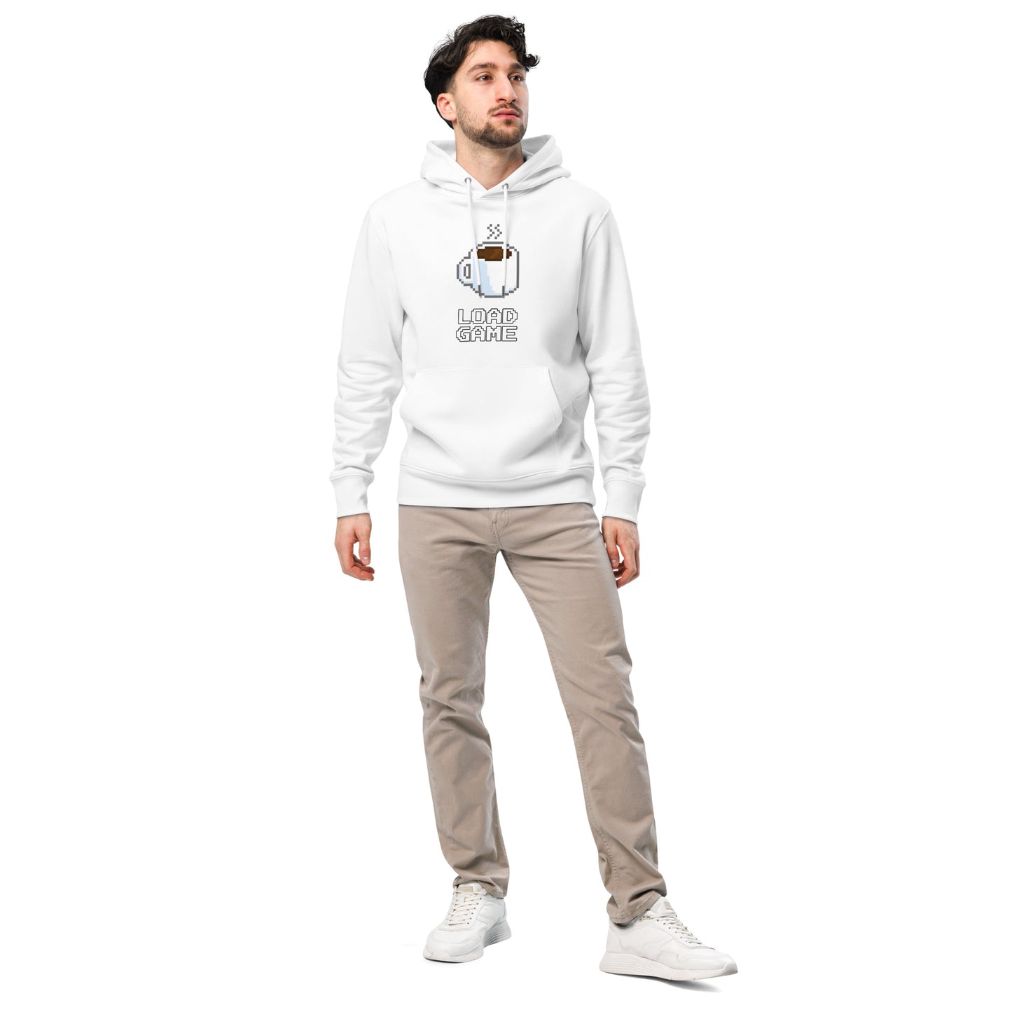 Gamer coffee pixel art unisex organic cotton hoodie