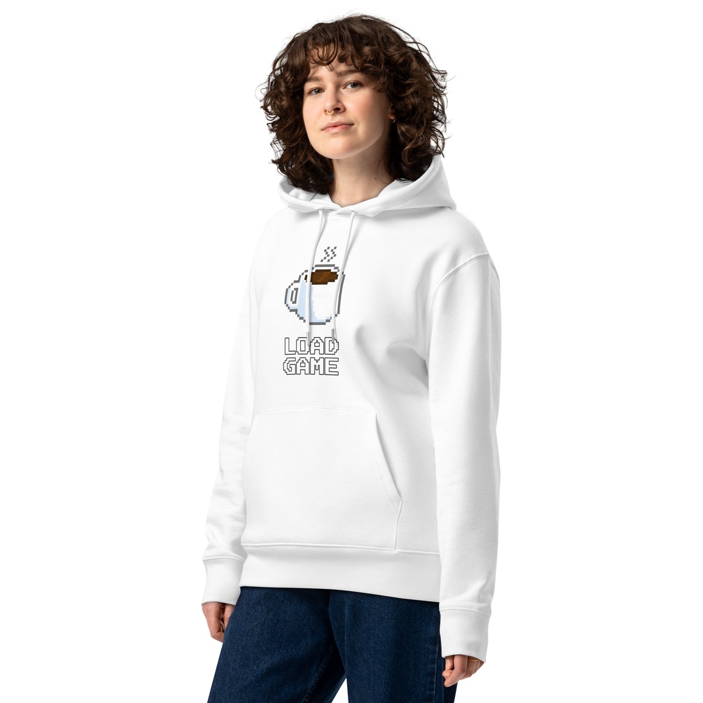 Gamer coffee pixel art unisex organic cotton hoodie