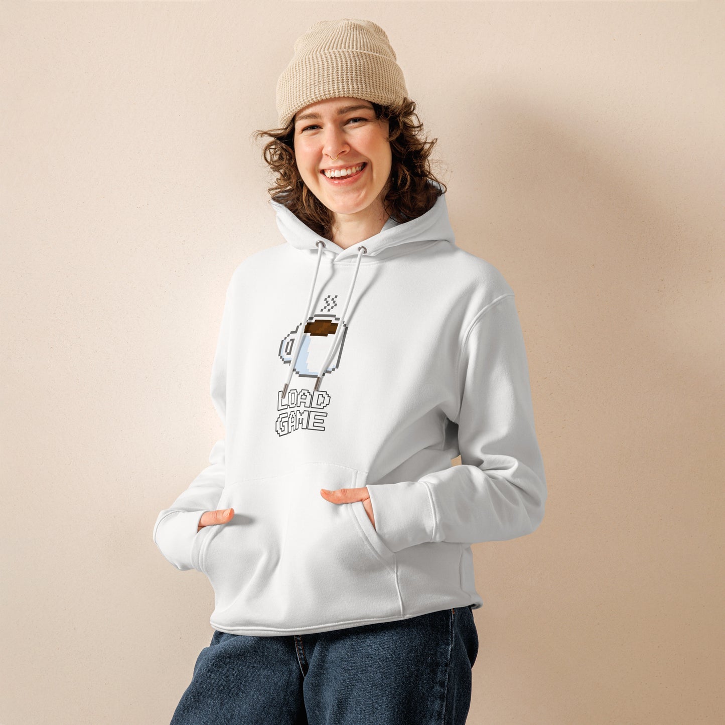 Gamer coffee pixel art unisex organic cotton hoodie