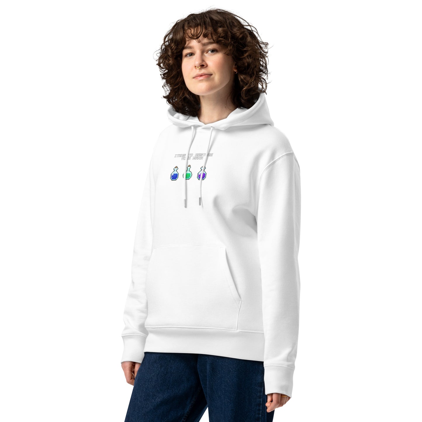 Gamer mana health potion items unisex organic cotton hoodie