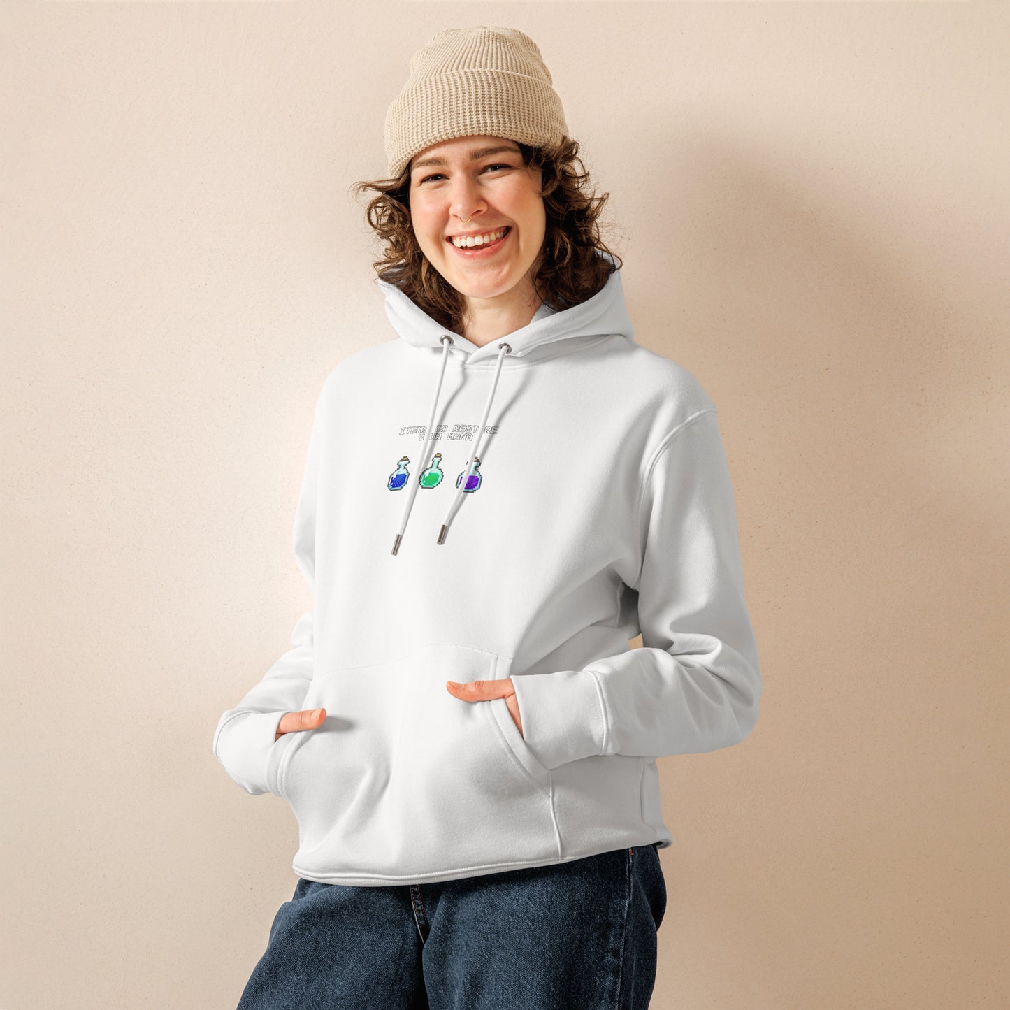 Gamer mana health potion items unisex organic cotton hoodie