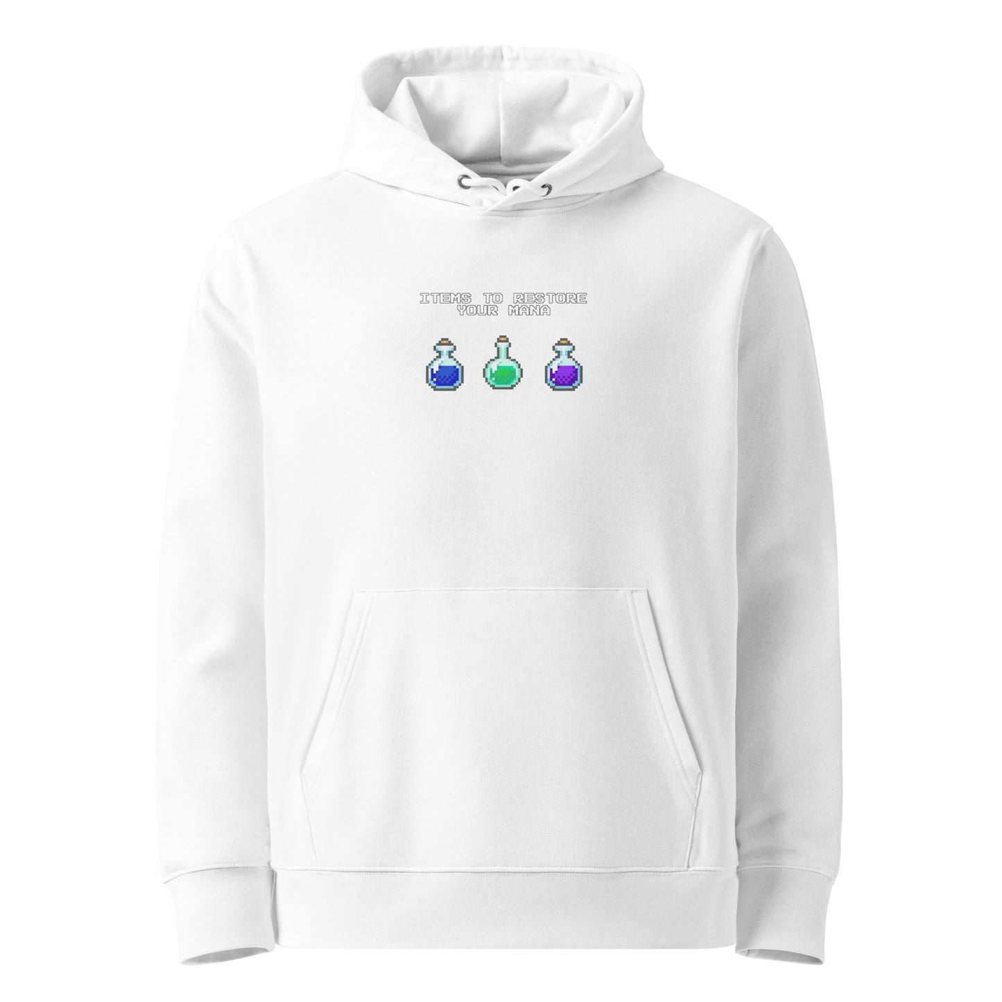 Gamer mana health potion items unisex organic cotton hoodie