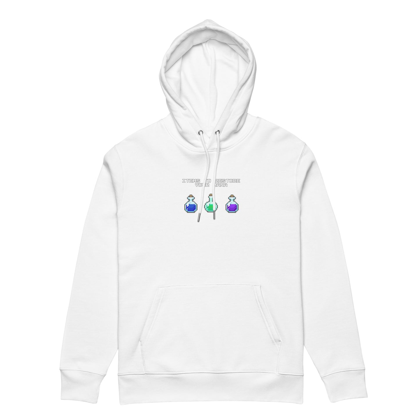 Gamer mana health potion items unisex organic cotton hoodie