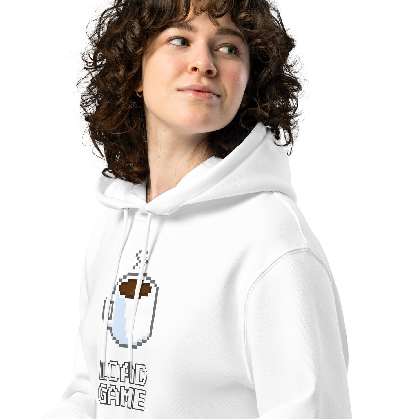 Gamer coffee pixel art unisex organic cotton hoodie