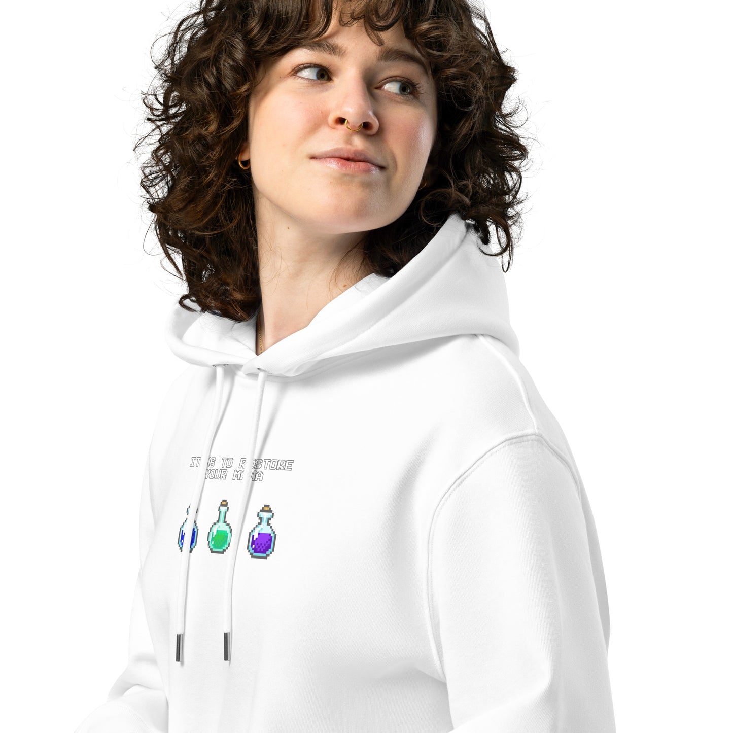 Gamer mana health potion items unisex organic cotton hoodie